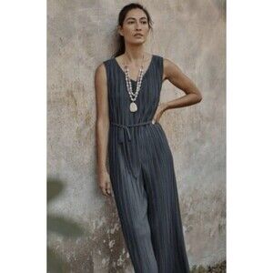 J.jill Pure Jill Elements Pleated Knit Jumpsuit Black Pearl Gray XL No Belt